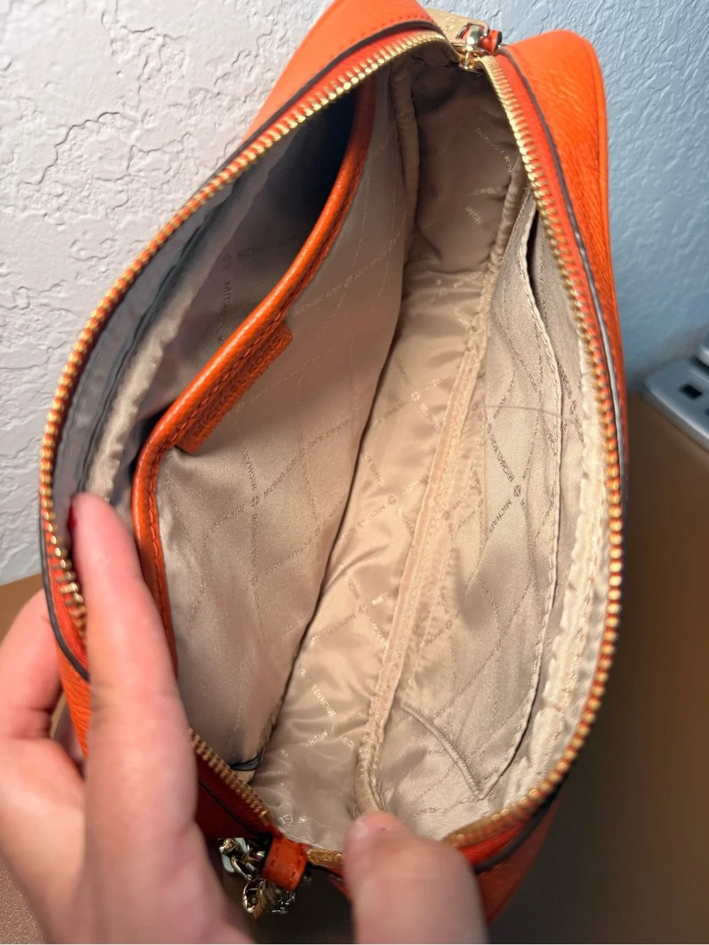 Michael Kors Orange Crossbody Camera Bag with Gold Logo